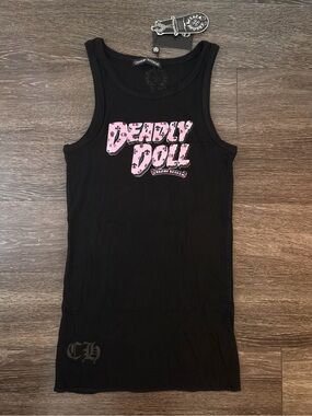 Chrome Hearts Black Tank Dress with Pink 'Deadly Doll' Logo